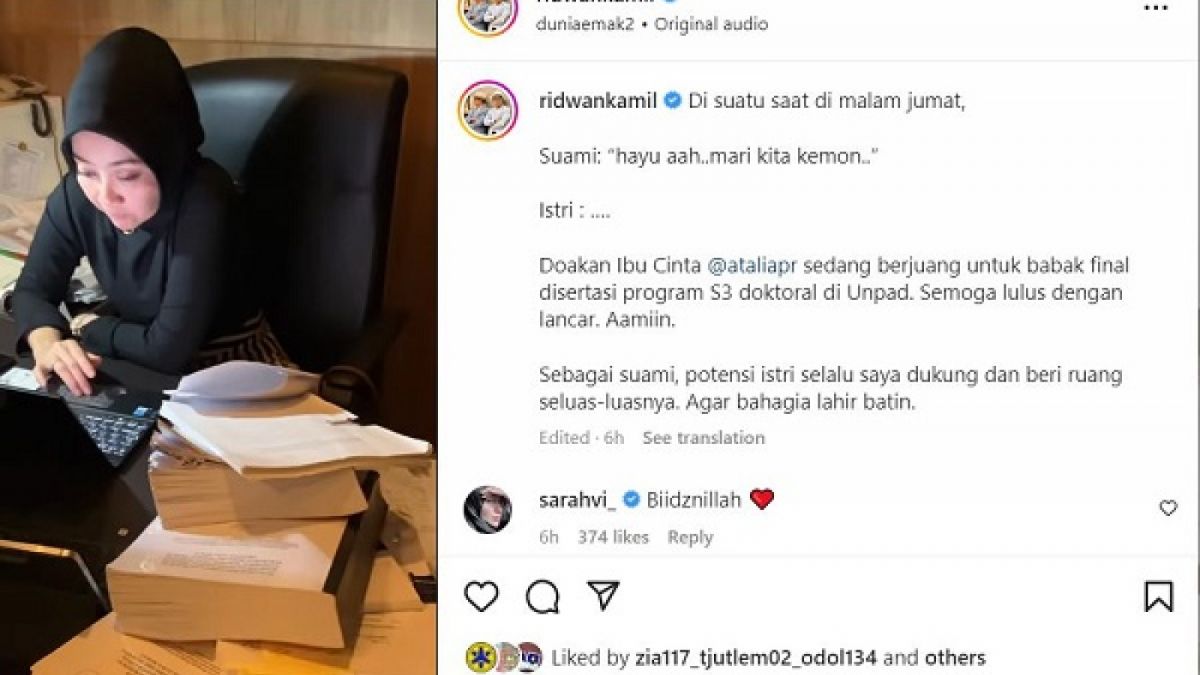 Tangkap layar media sosial Gubernur Jawa Barat, Ridwan Kamil. [instagram.com/ridwankamil]