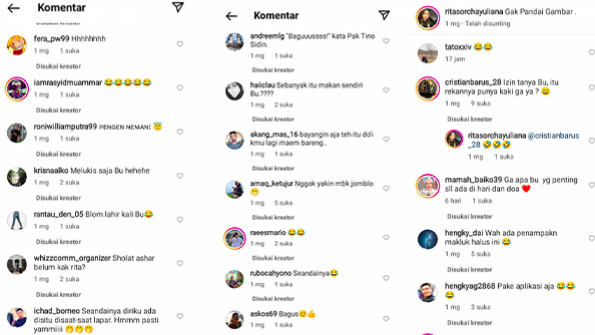 Kolase foto di kolomh komentar AKP Rita [@ritasorchayuliana]