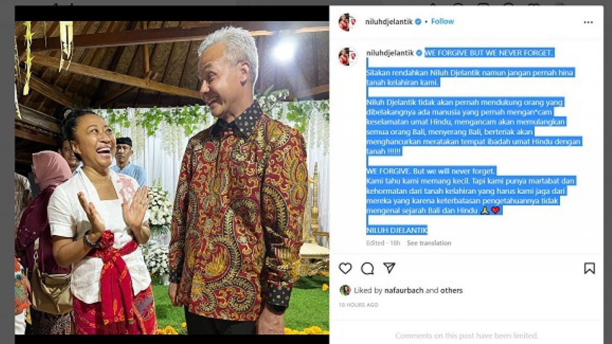 tangkap layar di instagram Ni Luh Djelantik.