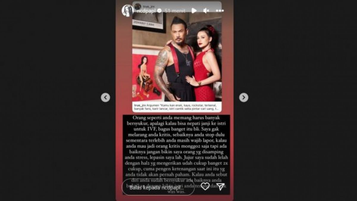 Tangkap layar di instastory Nora Alexandra adalah hanya ingin hidup bahagia dan tenang. [Instagram/@ncdpapl]