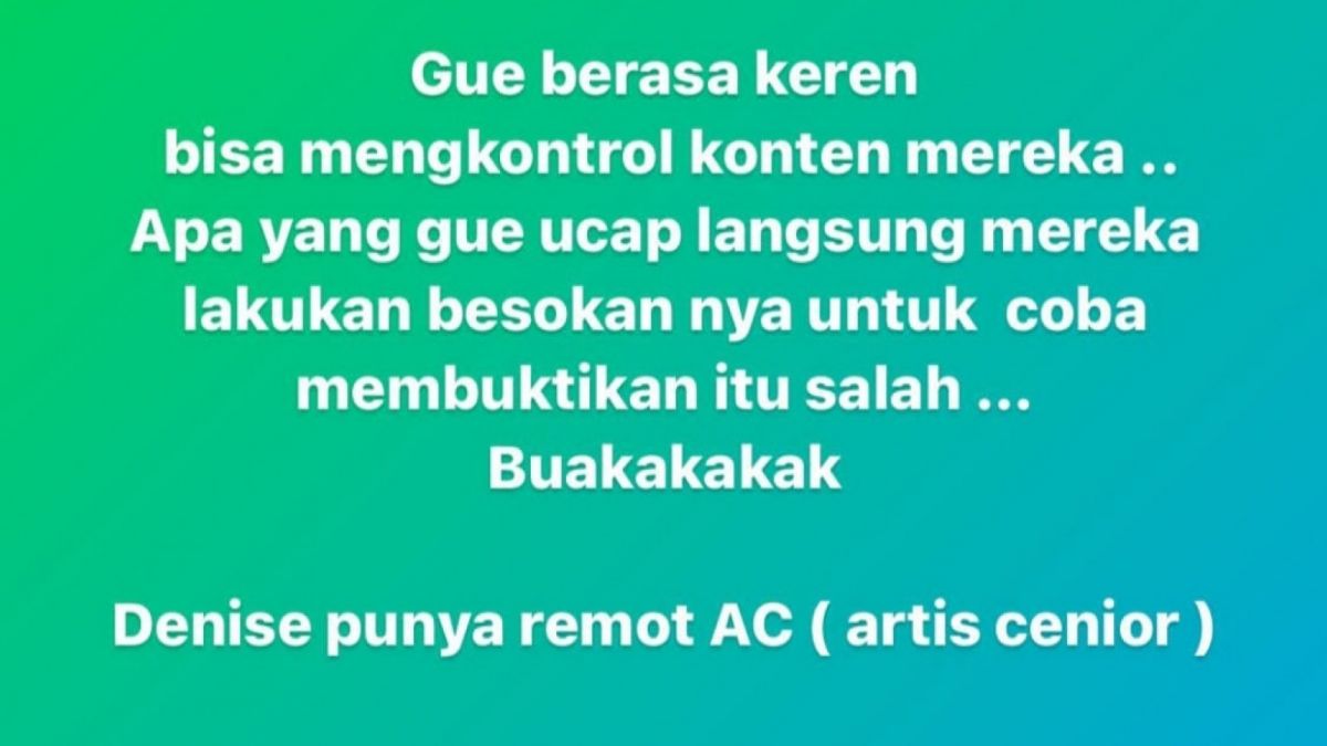 Unggahan Denise Chariesta jika Dirinya Memiliki Remot AC [Foto Istimewa/ Tangkapan Layar Instagram Denise Chariesta]