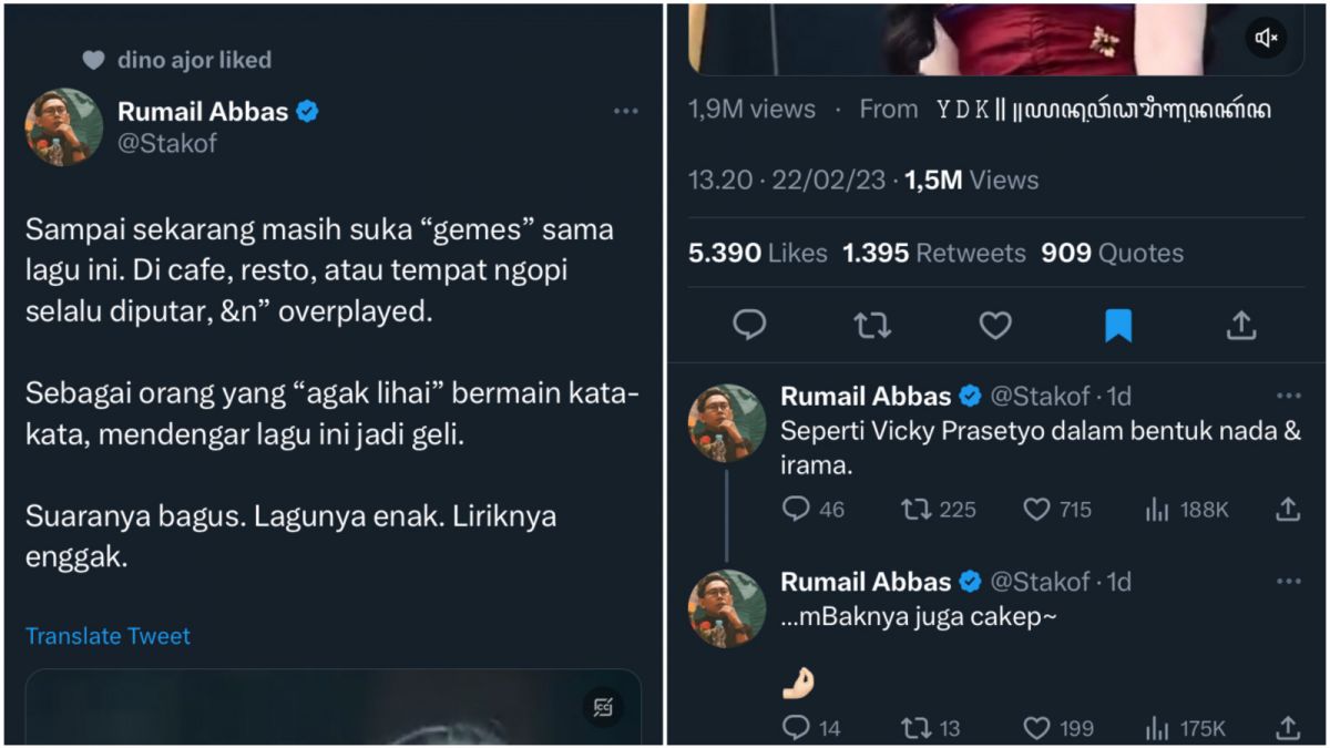 Kritik netizen terhadap lirik lagu Asmalibrasi yang dinilai seperti Vicky Prasetyo versi lagu. [Twitter @Stakof]
