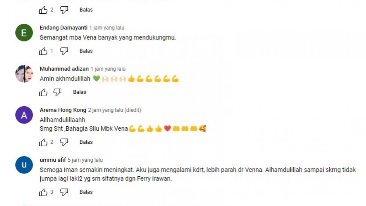 Dukungan untuk Venna Melinda dari netizen. [Youtube Intens Investigasi]