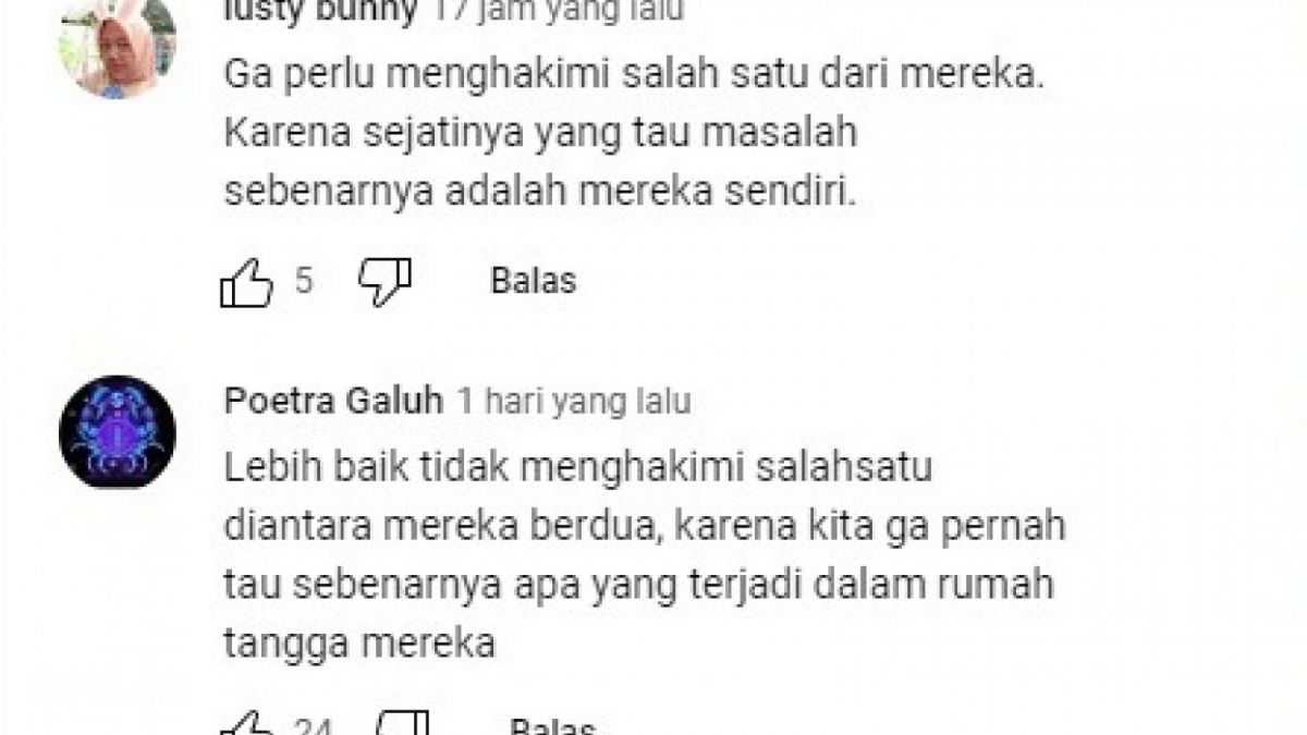 Tangkapan layar komentar netizen pada Aldilla Jelita [Youtube/Sumber.infoplg]