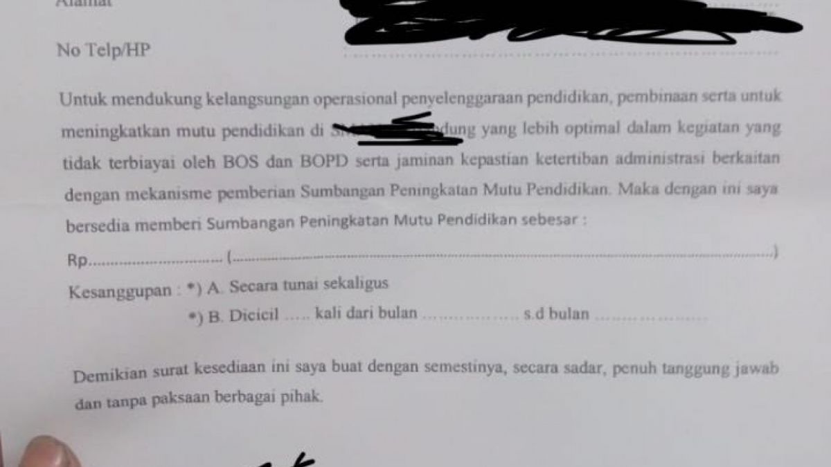 Surat pungutan di salah satu sekolah di Bandung yang diunggah oleh Soleh Solihun di akun Twitternya  (8/3/2023) [Twitter/solehsolihun]