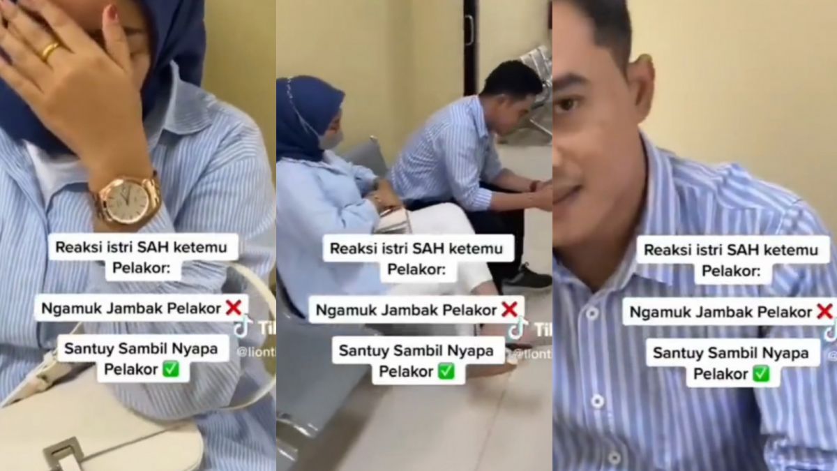 Potongan video diduga pelakor. Istri sah yang merekam video tersebut terdengar santai menyapa suami dan pelakor. [TikTok @liontinemua]