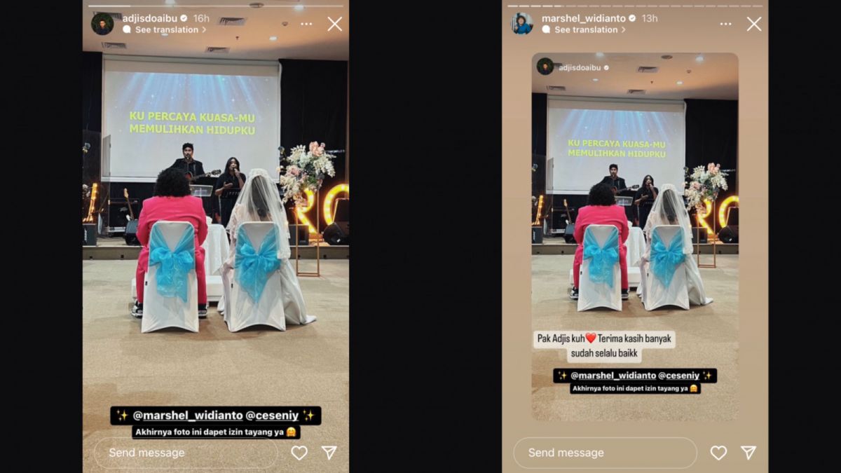 Adjis Doaibu unggah momen pernikahan Marshel Widianto dan Cesen eks JKT48, usai keduanya go public. [Instagram @marshel_widianto @adjisdoaibu]