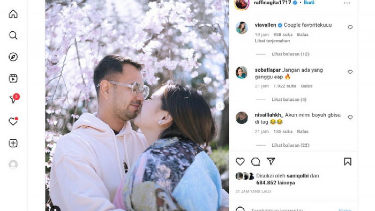 Komentar pujian dari Via Vallen kepada Raffi Ahmad dan Nagita Slavina. [Instagram @raffinagita1717]