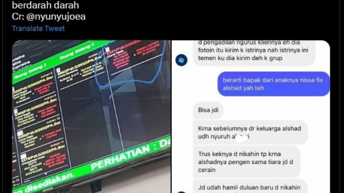 Tangkapan layar unggahan foto akun twitter @xxnitttnottt terkait berita persidangan Alshad Ahmad dan Nissa Asyifa [Twitter/@xxnitttnottt]
