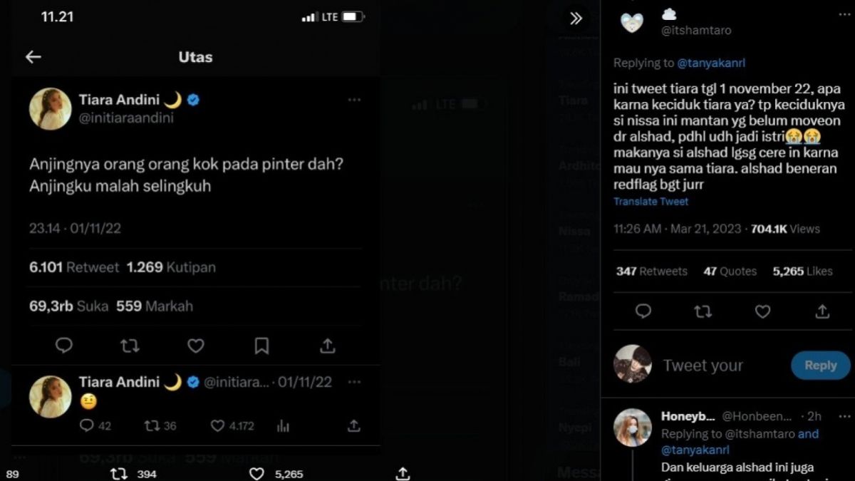 Tangkapan layar terkait ungkapan Tiara Andini di akun twitternya [Twitter/@itshamtaro]