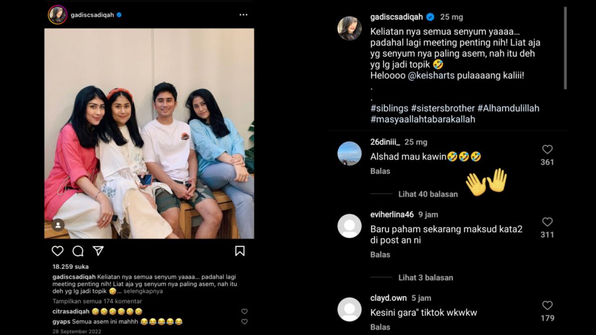Postingan kakak Alshad Ahmad, Gadis Sadiqah diduga ketika keluarga mereka adakan pertemuan dengan pihak Nissa Asyifa. [Instagram @gadiscsadiqah dan Twitter @Askrlfess]
