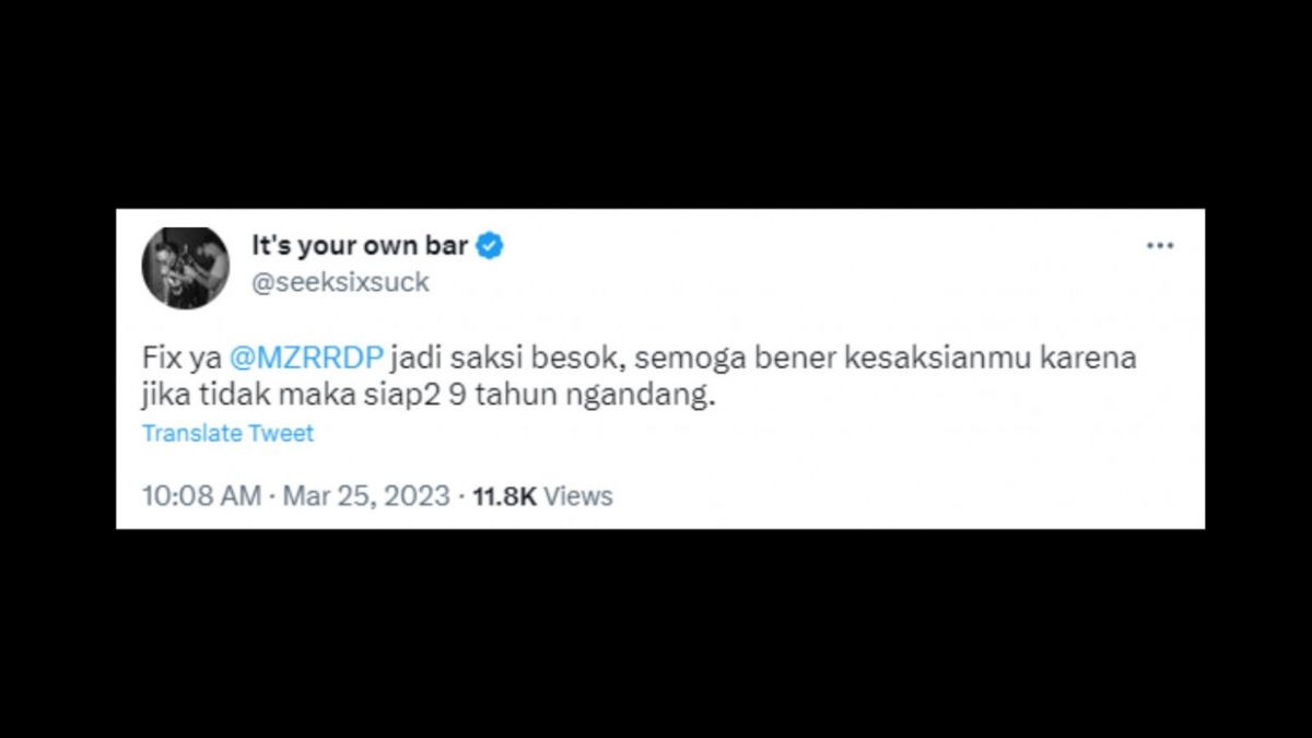 Cuitan ayah David, Jonathan Latumahina yang mengatakan bahwa akun Twitter @MZRRDP siap menjadi saksi. [Tangkapan layar Twitter]
