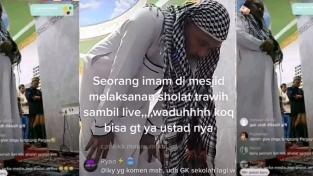 Imam Live Tiktok Saat Melaksanakan Sholat Tarawih [Seorang pria melakukan live tiktok saat menjadi imam sholat tarawih. (Tangkapan layar YouTube/Miftahs TV) TV]