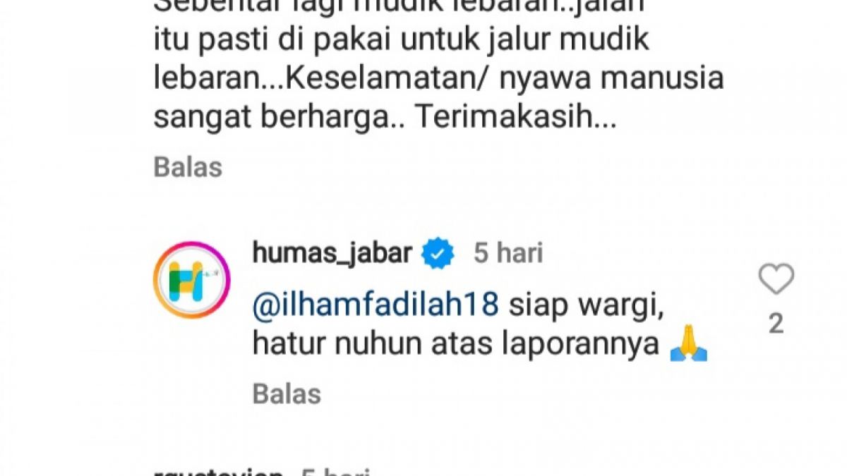 Laporan ruas jalan yang berbeda [Instagram @humas_jabar]