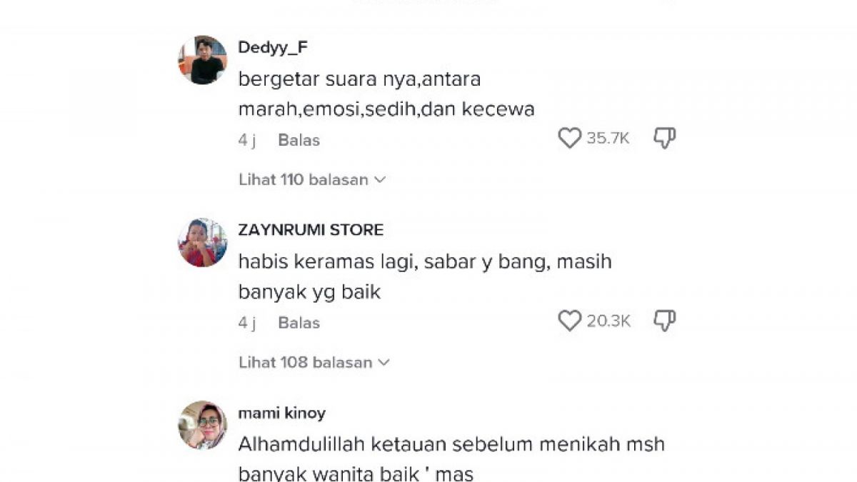 Komentar netizen tentang video viral Pria pergoki tunangannya selingkuh. [TikTok@rizal_fd99]