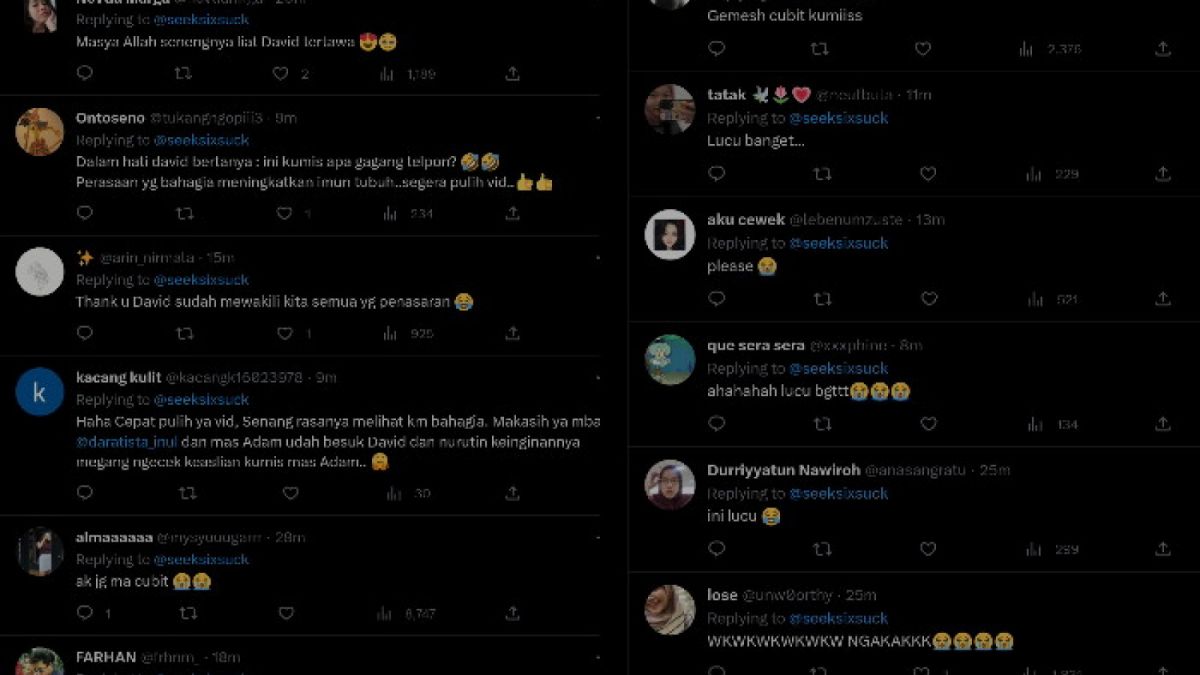 Warganet komentari David saat pegang kumis Mas Adam. [Twitter/@seeksixsuck]