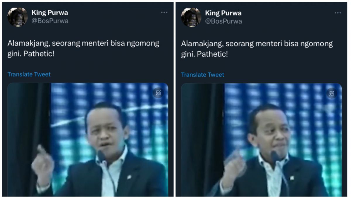 Pernyataan kontroversial Bahlil Lahadalia bikin geger warganet. [Twitter @BosPurwa]