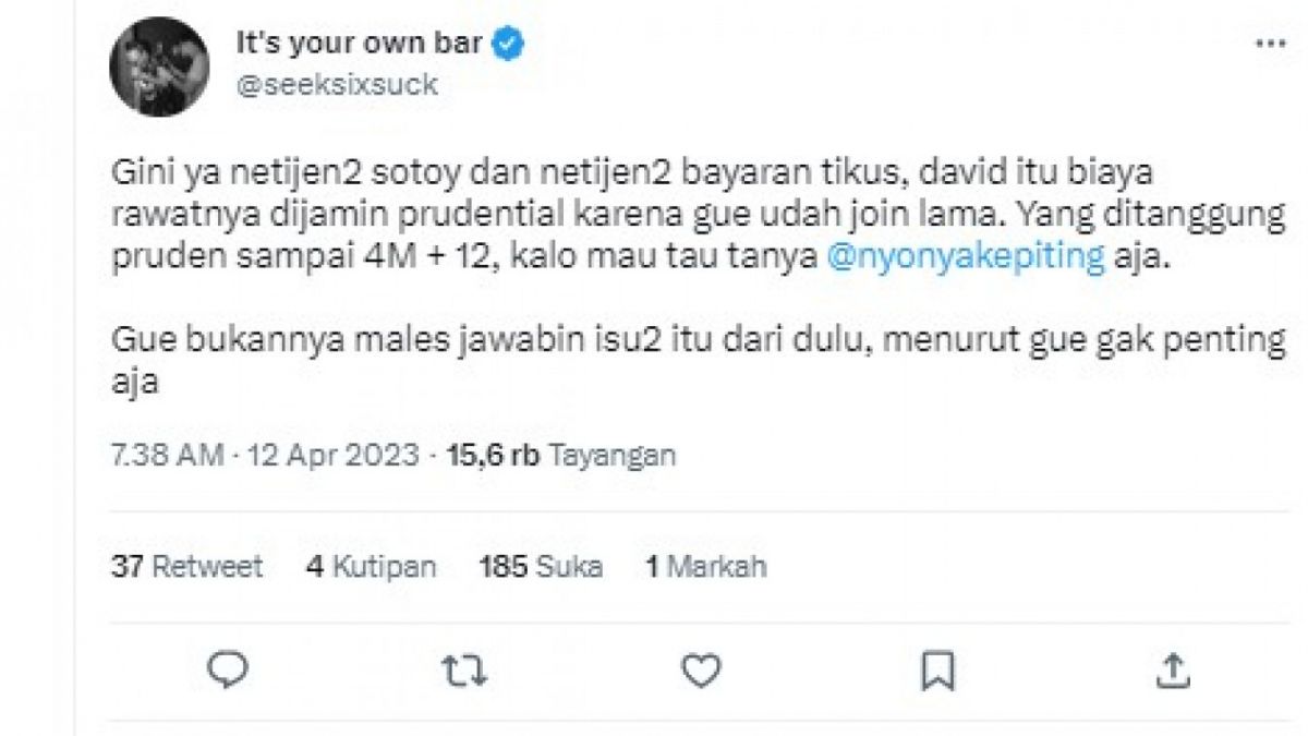 Jonathan Latumahina beberkan sumber biaya pengobatan David Ozora. [Twitter @seeksixsuck]