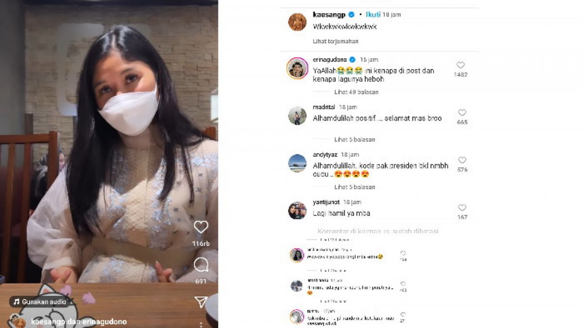 Komentar Erina Gudono dan Netizen atas unggahan Kaesang. [Instagram@kaesangp]