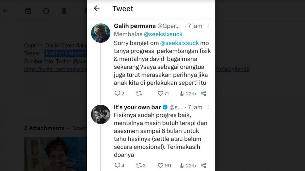 Pertanyaan netizen terkait update kondisi Mario Dandy. [Twitter @seeksixsuck]
