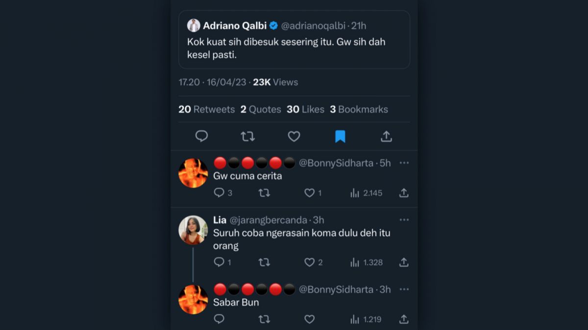 Warganet yang nampak geram dengan cuitan Adriano Qalbi. [Twitter @BonnySidharta]