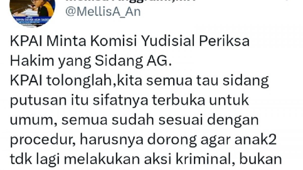 Kekesalan Mellisa Anggraini terhadap Komisi Yudisial [Twitter @MeLLisA_An]