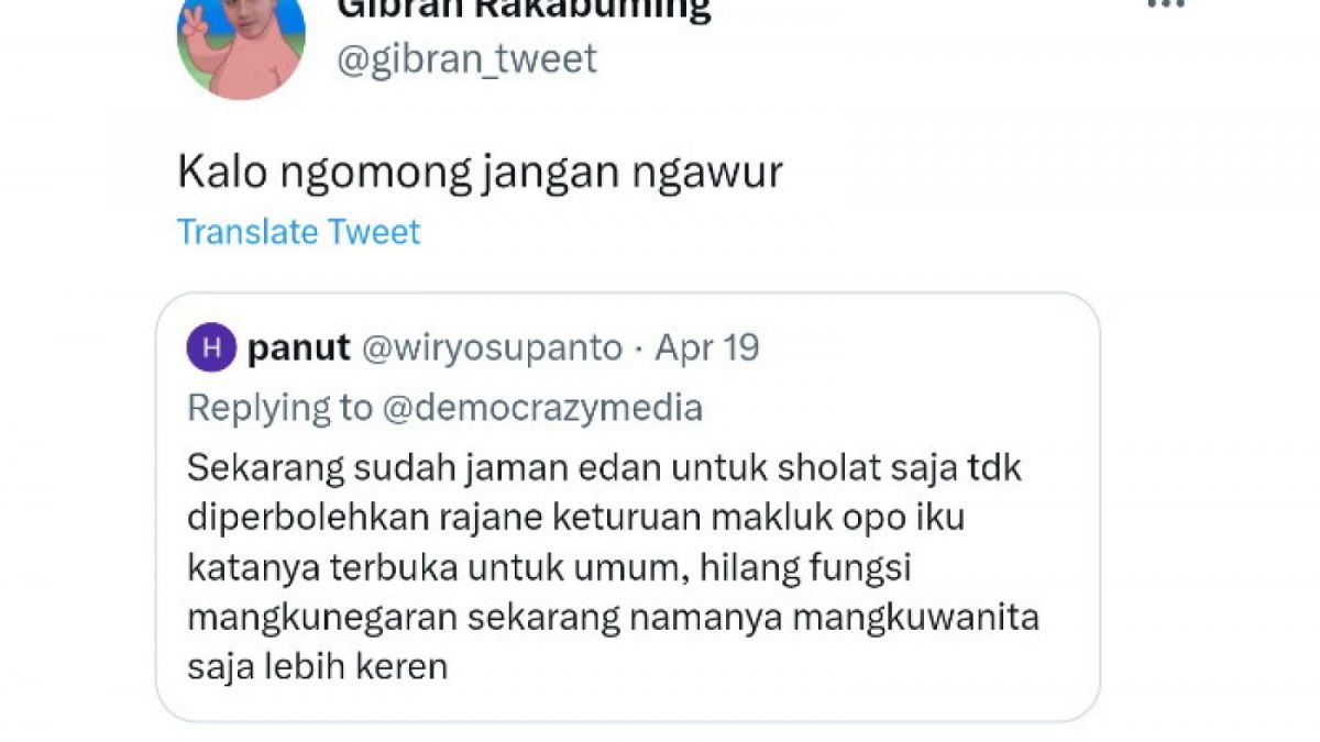 Gibran menjawab tudingan Netizen. [Twitter/@gibran_tweet]
