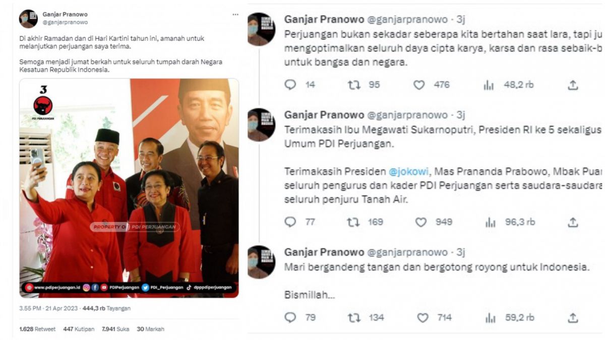 Utas Ganjar Pranowo melalui akun Twitter usai resmi jadi capres dari PDIP. [Twitter @ganjarpranowo]