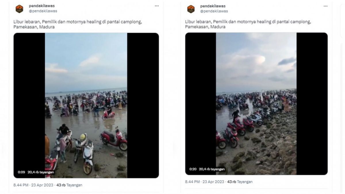 Ratusan wisatawan ajak 'healing' motor mereka di Pantai Camplong Madura dalam rangka Libur Lebaran 2023. [Twitter @pendakilawas]