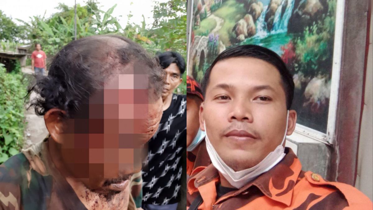 Foto korban yang bernama Pak Ade (kiri) dan tersangka berseragam PP yang bernama Ilham (kanan). [Twitter @yousuffer_bw]