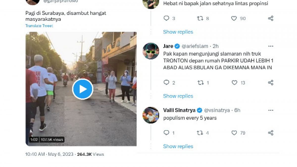 Komentar netizen terkait jalan sehat Ganjar Pranowo. [Twitter/@ganjarpranowo]
