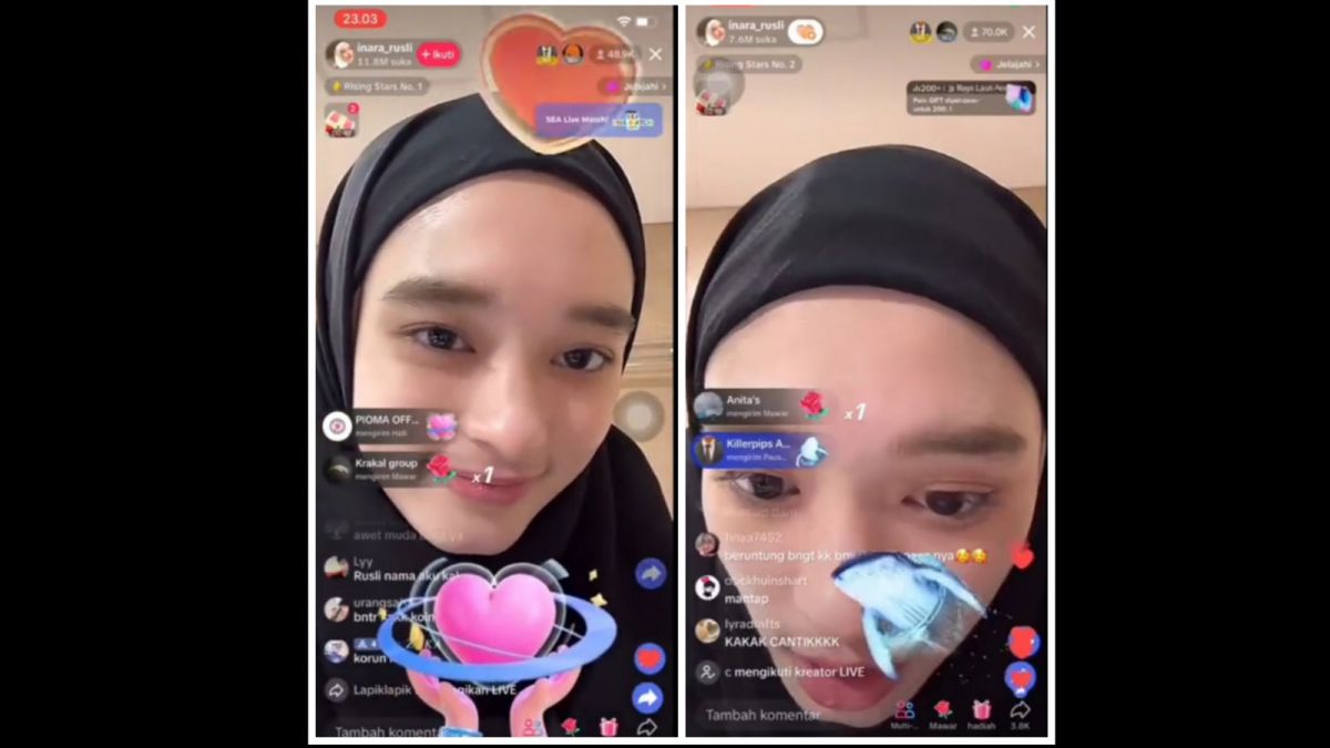 Inara Rusli saat live TikTok. Ia mendapatkan banyak gift bernilai tinggi dari para sultan. [Twitter @kegblgnunfaedh]