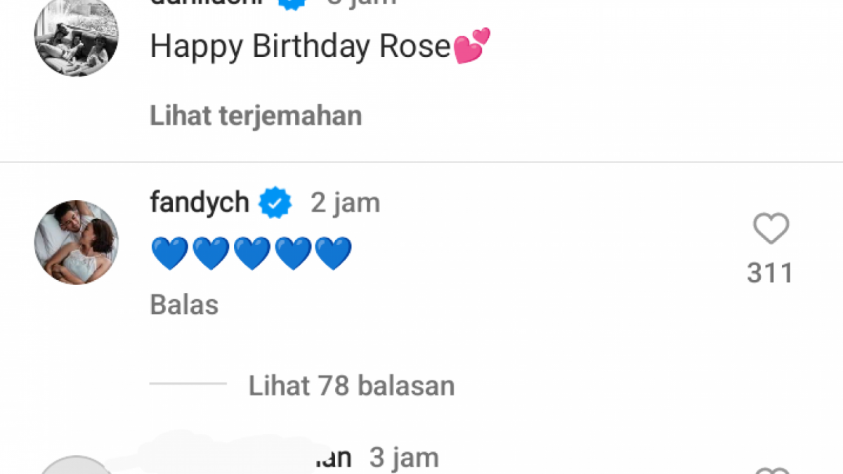 Komentar Fandy Christian pada unggahan Dahlia Poland tentang perayaan ulang tahun anak mereka [Instagram/@dahliachr]