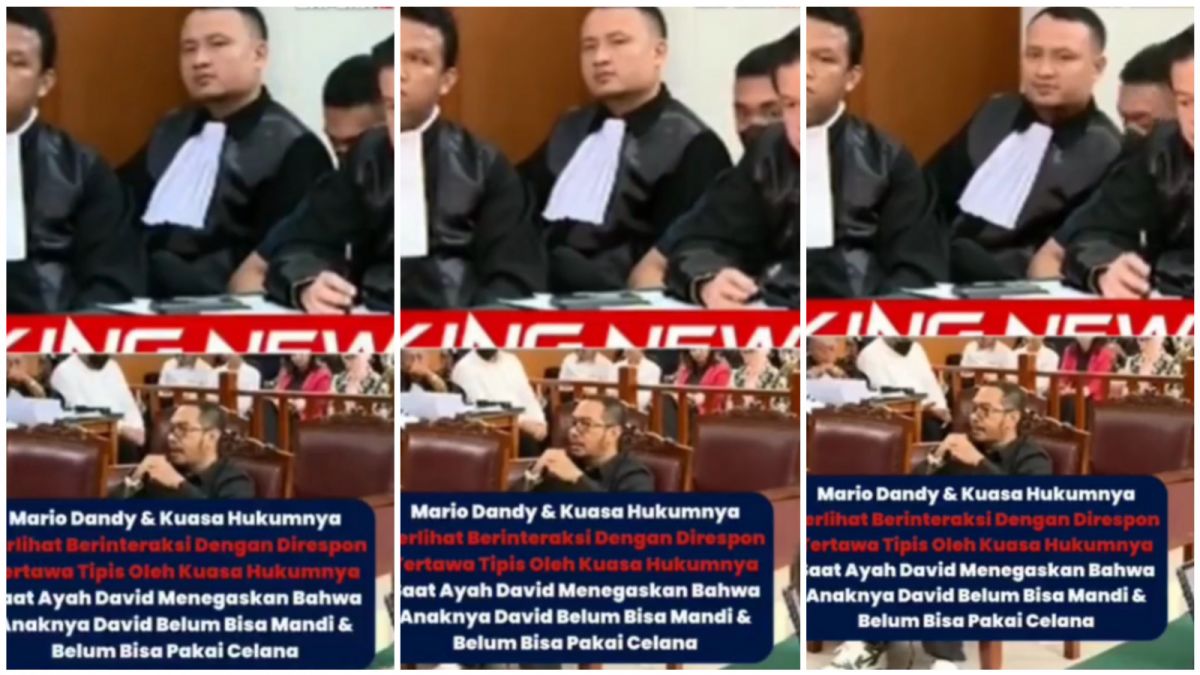 Mario Dandy dan pengacaranya diduga tertawa saat Jonathan Latumahina sebut David Ozora belum bisa memakai celana. [Twitter @sosmedkeras]