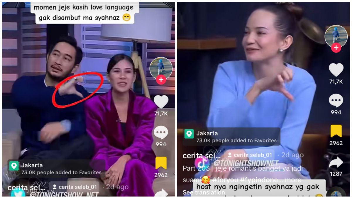 Momen Syahnaz Sadiqah tidak menyambut love language Jeje Govinda. [TikTok @Tonightshow_net]