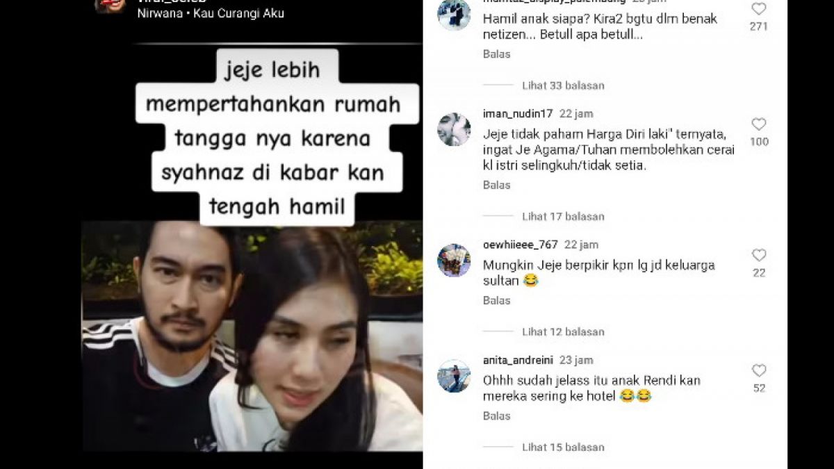 Komentar pedas netizen terkait dugaan Syahnaz hamil [Instagram/@viral_seleb]
