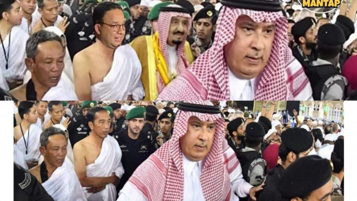 Foto editan Anies Baswedan dengan Raja Arab vs foto asli Jokowi dengan Raja Salman. [Twitter]