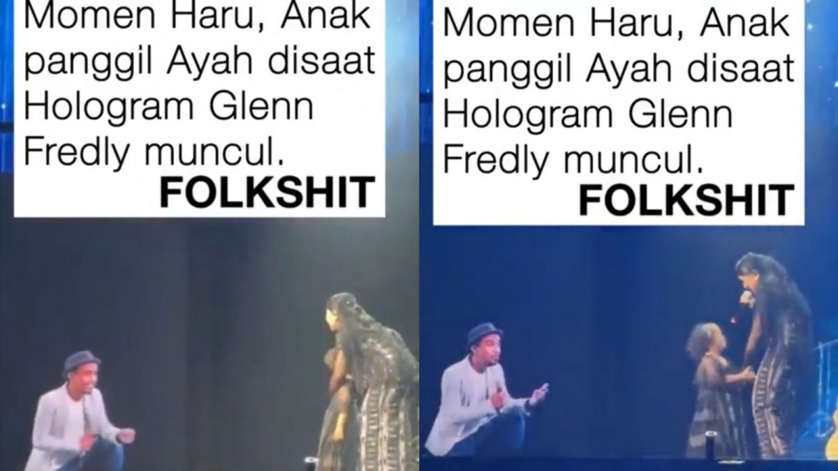 Momen haru mending Glenn Fredly hadir di konser melalui hologram dan menemui Mutia Ayu serta anak mereka. [Twitter @kegblgnunfaedh]