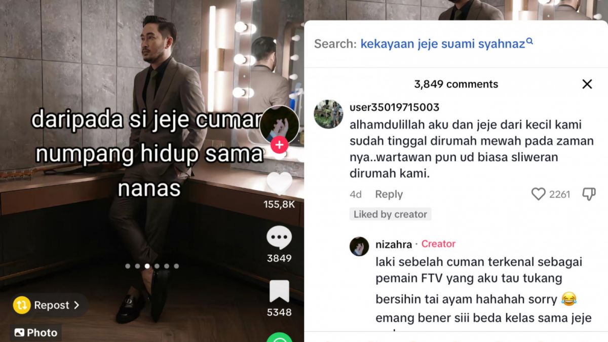Komentar keluarga Jeje Govinda, tepis bahwa saudaranya numpang hidup pada Syahnaz Sadiqah. [TikTok nizahra]