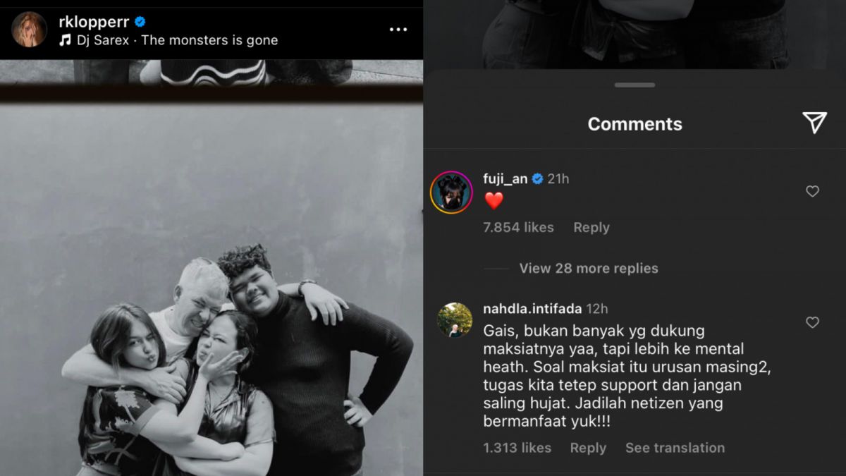 Unggahan Rebecca Klopper tanpa Fadly Faisal yang dikomentari oleh Fuji. [Instagram @rklopperr]