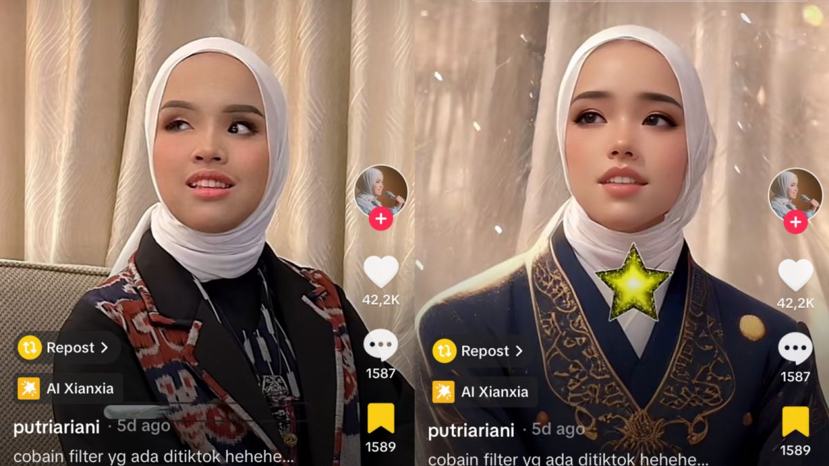Penampakan Putri Ariani saat mencoba filter di TikTok. [TikTok putriariani]