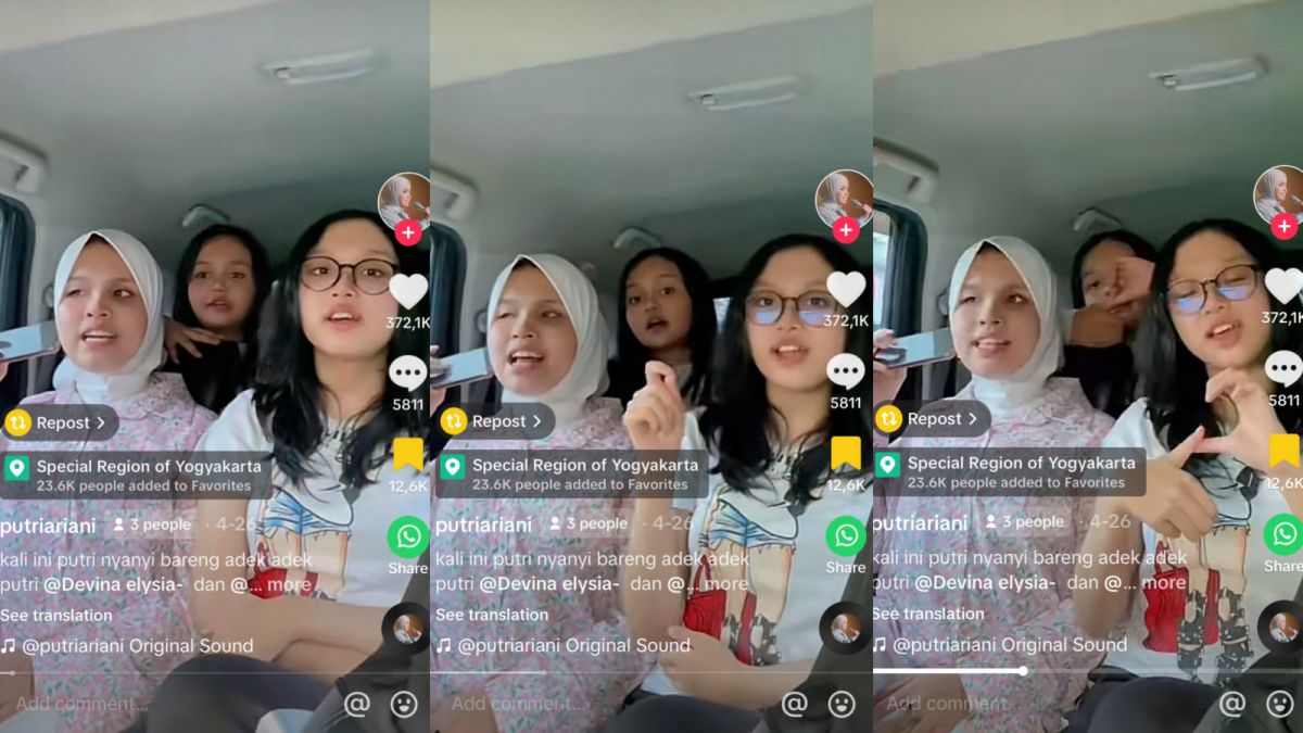 Tangkapan layar, Putri Ariani sedang bernyanyi lagu Cupid dari Fifty Fifty bersama kedua adiknya. [TikTok putriariani]