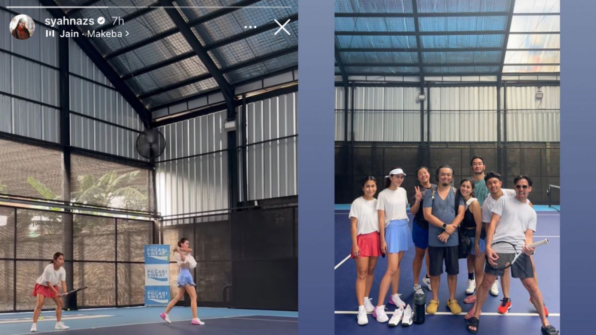 Syahnaz Sadiqah asyik bermain tenis bersama Jeje Govinda dan  beberapa orang lain, di saat Rendy Kjaernett mengakui perselingkuhan mereka kepada Denny Sumargo. [InstaStory @syahnazs]
