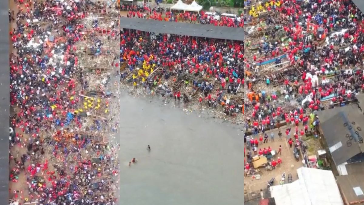 Momen kurang lebih 1.500 warga Lampung bersihkan pantai bersama Pandawara Group. [Twitter @kegblgnunfaedh]