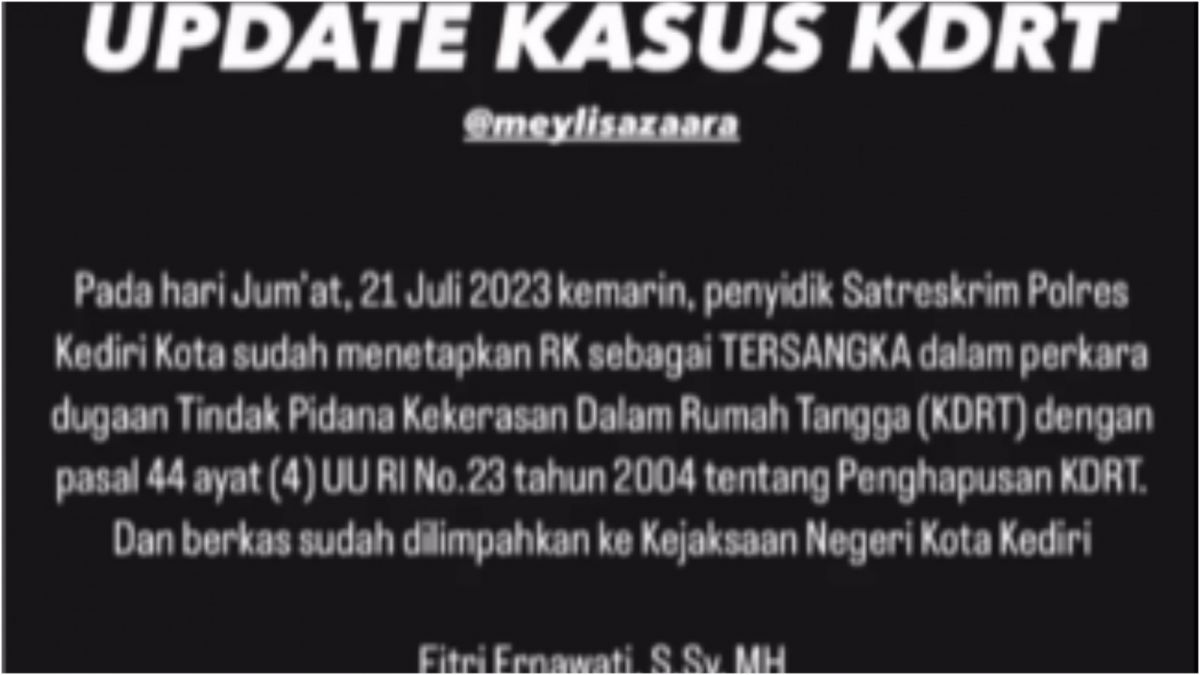 Unggahan Meylisa Zaara soal RK Atok yang ditetapkan sebagai tersangka [Instagram_@meylisazaara]