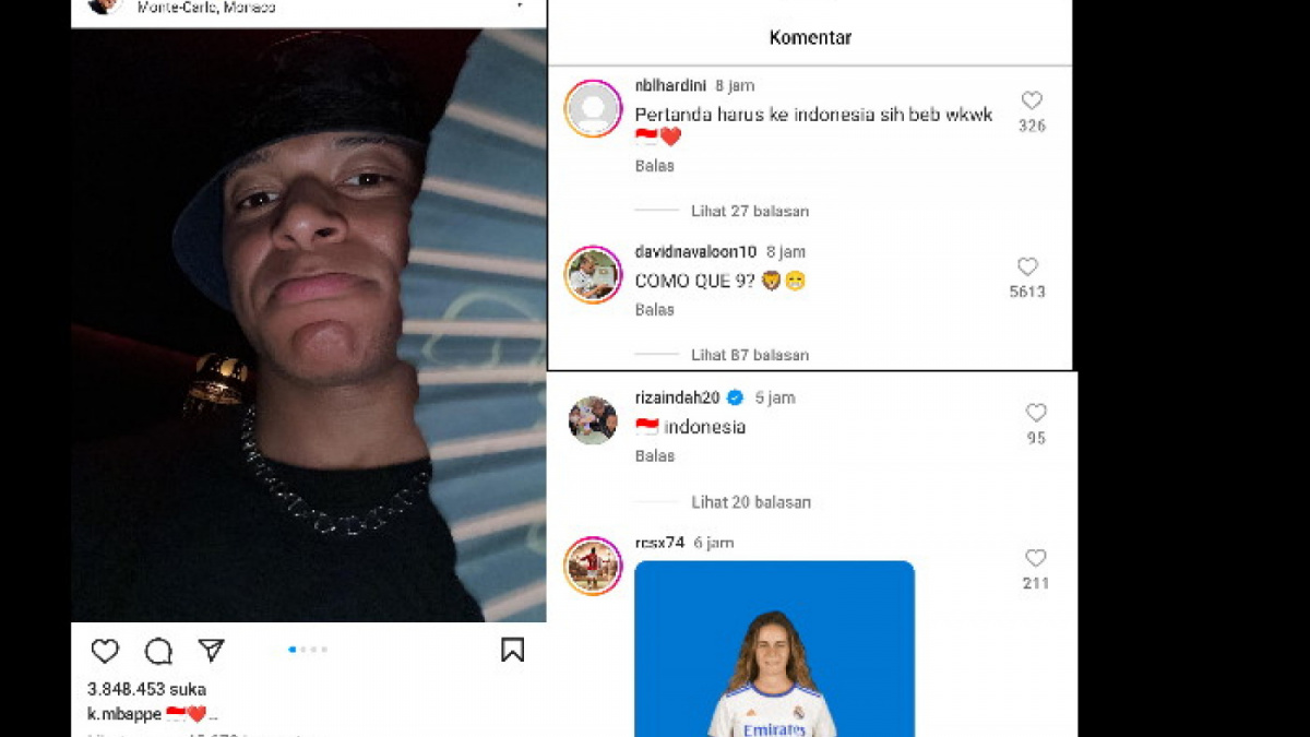 Mbappe pasang bendera Indonesia. [Instagram/@k.mbappe]