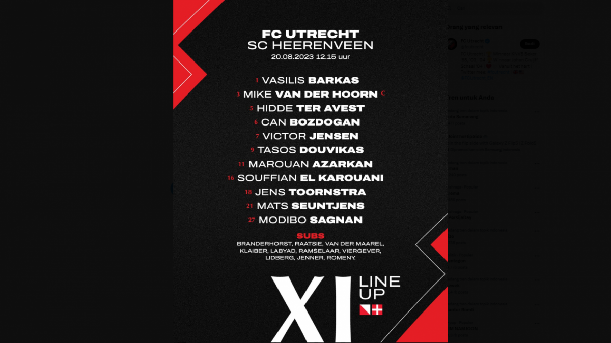 Daftar pemain FC Utrecht, nama Ivar Jenner masuk. [Twitter @fcutrecht]