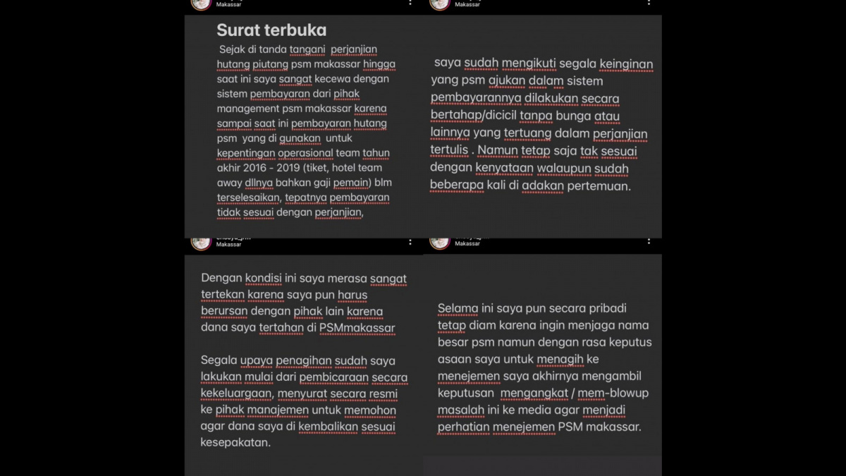 PSM Makassar ditagih untuk membayar utang, jelang play-off AFC Cup 2023 lawan Yangon United. [Instagram  erisoya_jrm]