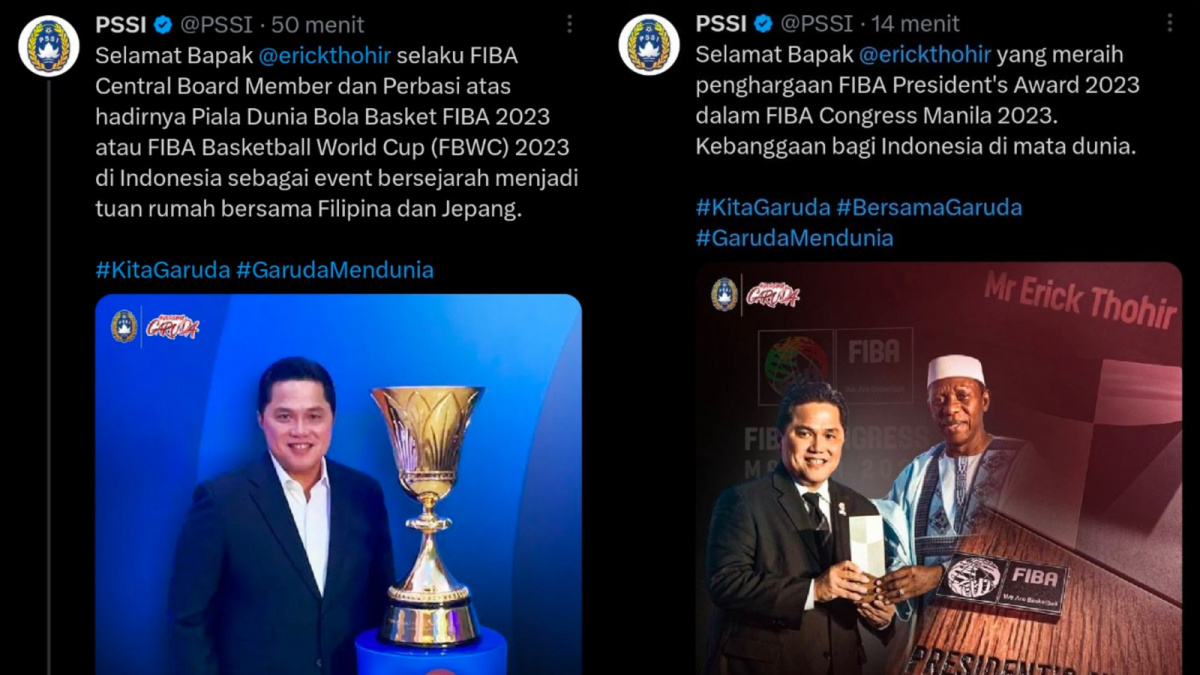 Postingan akun PSSI mengucapkan selamat kepada Erick Thohir, sebelum dihapus. [X/Twitter @FaktaSepakBola]