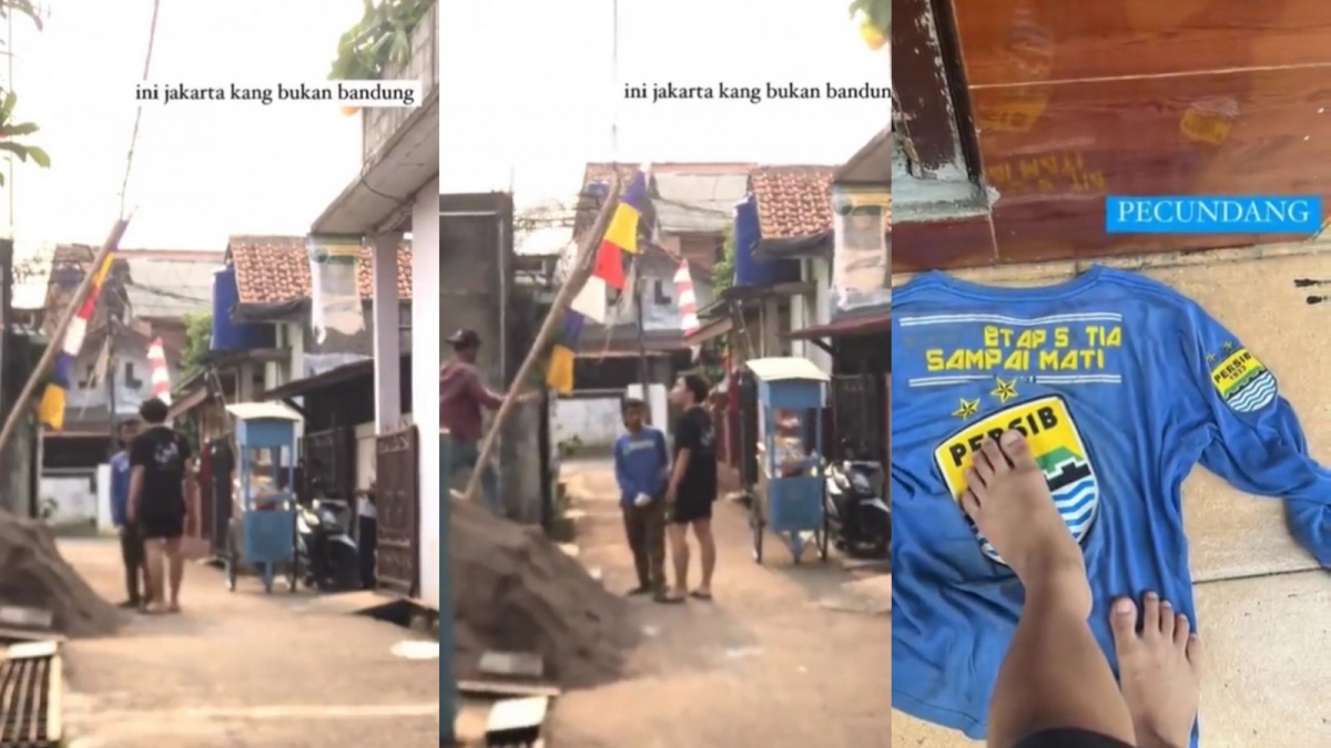 Tangkapan layar seorang pria muda memaksa kuli bangunan melepas jersey Persib yang dikenakan. [X/Twitter @BukanKlanD]